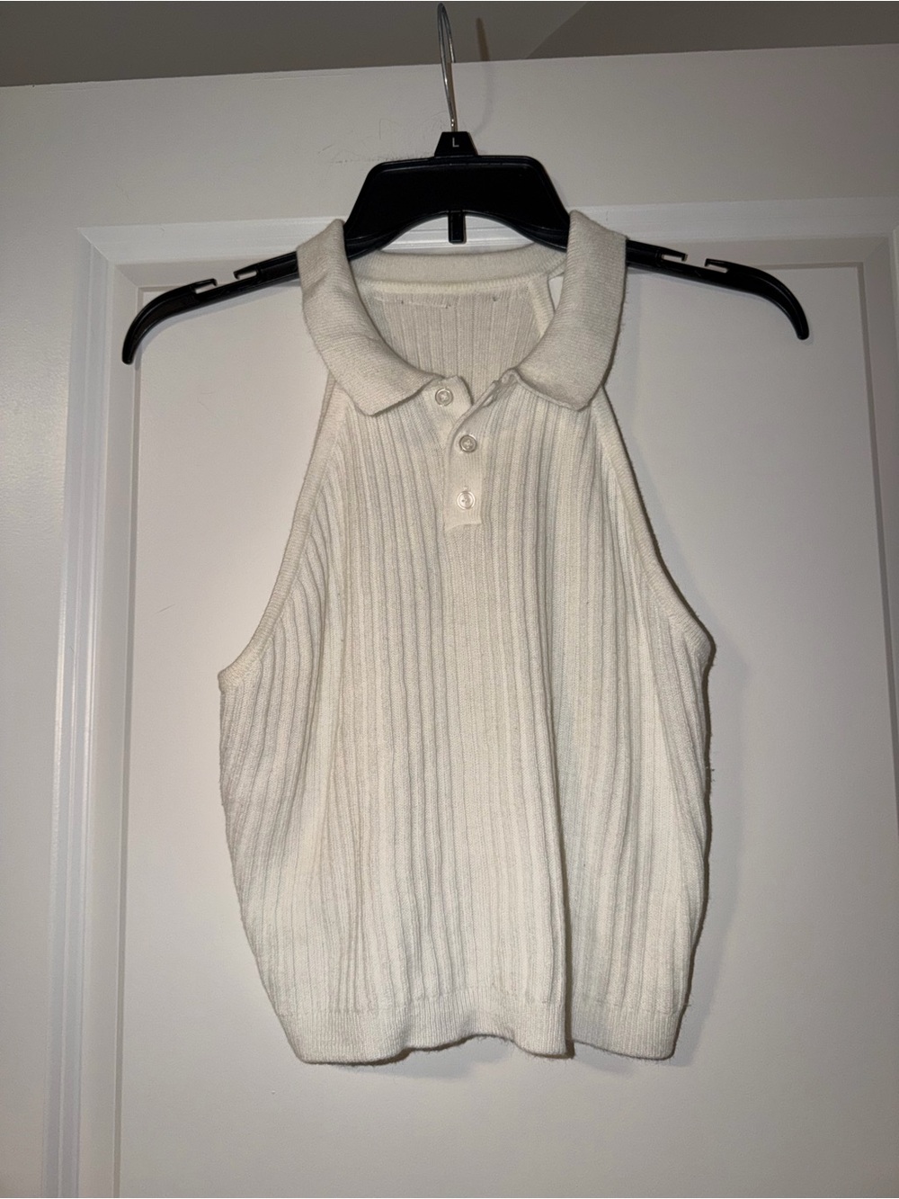 Macy’s Ribbed Knit Collared Tank Top - White